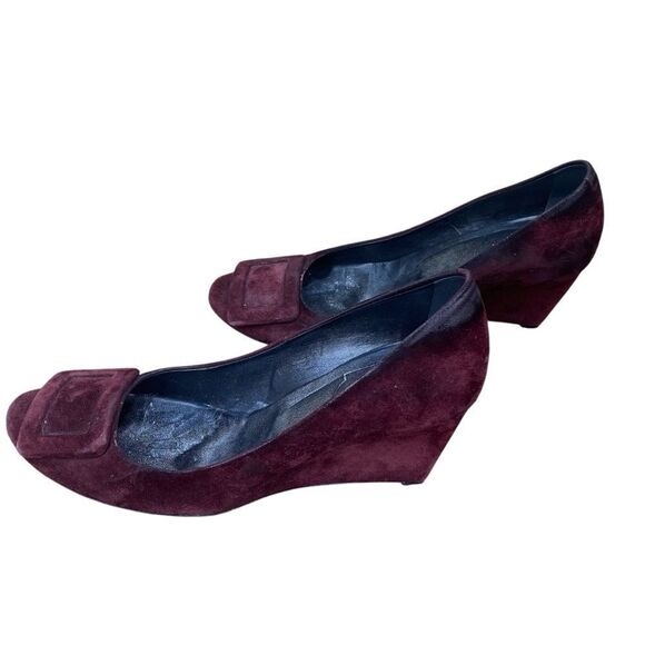 ROGER VIVIER Maroon/Burgundy Suede Leather Wedge/Pump Size 8(38) Designer - Picture 4 of 11